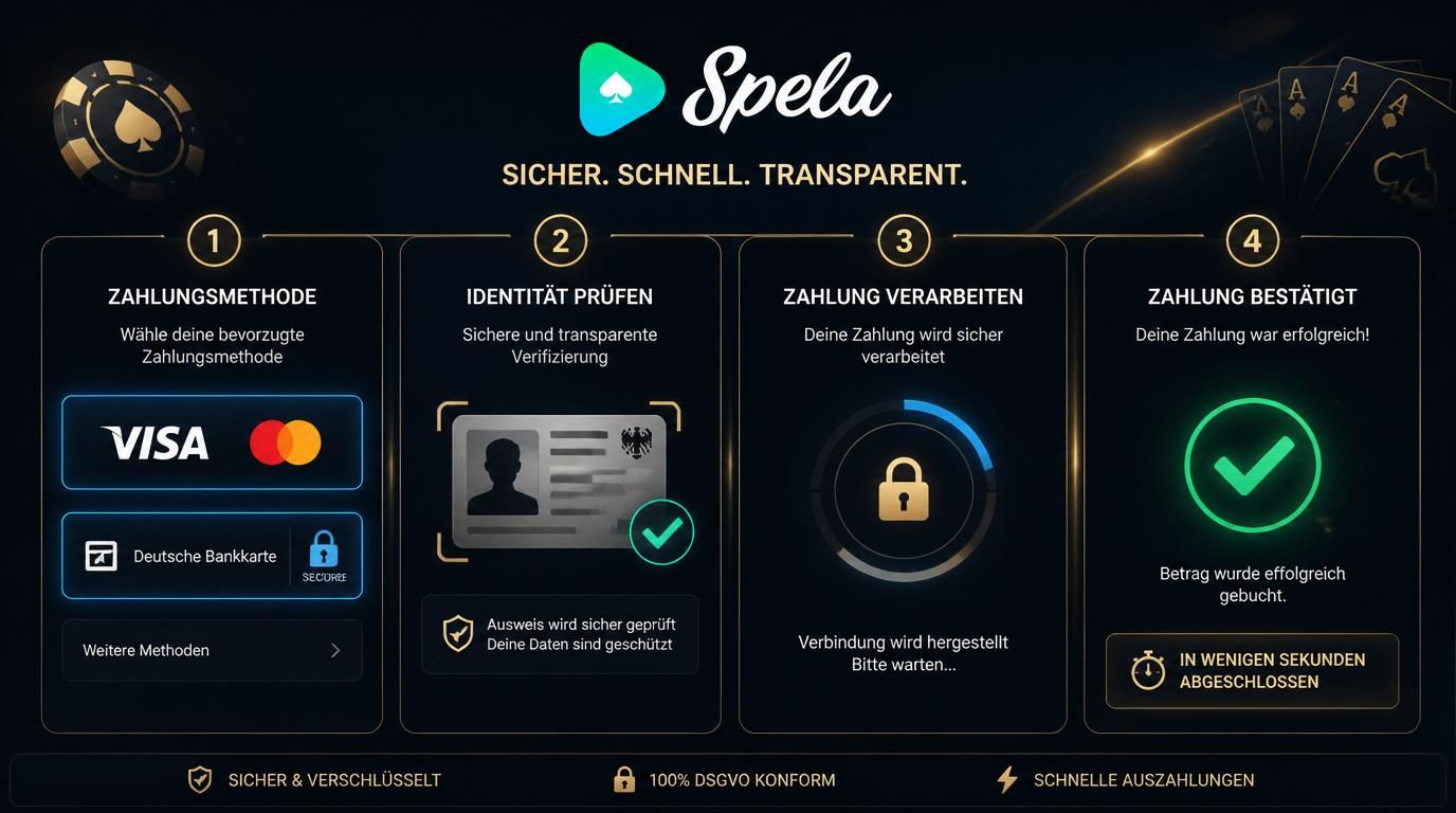 Ein Bildschirm zeigt eine Visa- und Mastercard-Zahlungsoption mit 3D-Secure und Ausweis-Ups-Bildschirm.